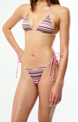 Pacsun Pink & Brown Striped Summer Side Tie Bikini Bottom