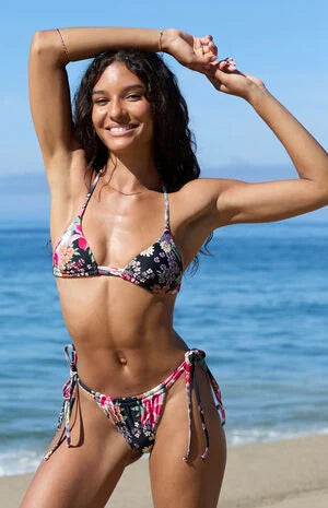Pacsun Floral Tessa Double Tunnel Curtain Side Tie Cheeky Bikini Bottom