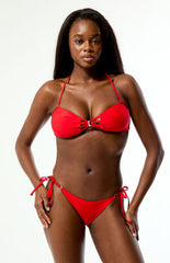 Third Charm Red Naya Ring Side Tie Cheeky Bikini Bottom