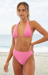 VYB Pink Ribbed Britt Halter Bikini Top