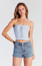 Pacsun Light Indigo Exposed Button High Waisted Denim Festival Shorts