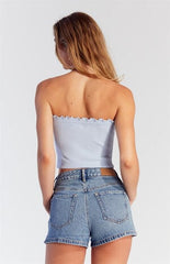 Pacsun Light Indigo Exposed Button High Waisted Denim Festival Shorts