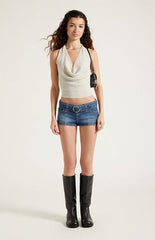 Pacsun Tatum Ultimate Low Rise Jean Micro Shorts Stretch Belt Dark Blue