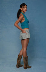 Pacsun Jamie Low Rise Jean Micro Shorts Studded Star Light Blue