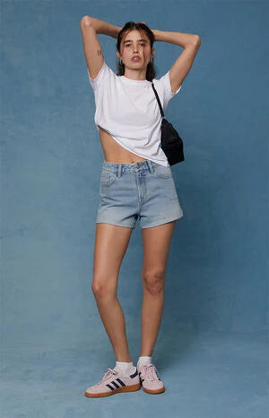 Pacsun Ivy High Waisted Festival Jean Shorts Roll Cuff Light Blue