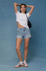 Pacsun Ivy High Waisted Festival Jean Shorts Roll Cuff Light Blue
