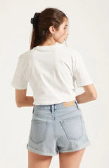 Pacsun Ivy High Waisted Festival Jean Shorts Roll Cuff Light Blue