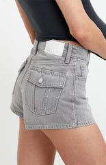 Pacsun Ivy High Waisted Festival Jean Shorts Button Gray