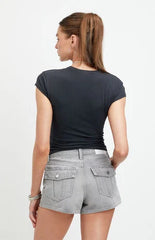 Pacsun Ivy High Waisted Festival Jean Shorts Button Gray