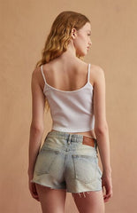 RARE DNM EDIT Light Blue Rhinestone Trim High Waisted Denim Festival Shorts