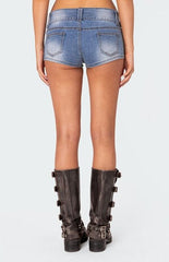 Edikted Honey Low Rise Denim Micro Denim Shorts