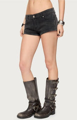 Edikted Syra Zipper Low Rise Denim Shorts