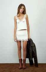 Beverly and Beck Satin Lace Trim Micro Mini Skirt