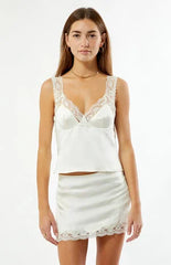 Beverly and Beck Satin Lace Trim Micro Mini Skirt