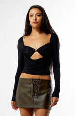 Third Charm Faux Leather Lace-Up Micro Skirt