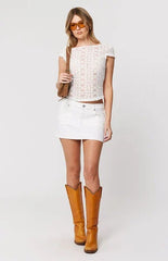 ABRAND Western White 99 Low Rise Denim Mini Skirt