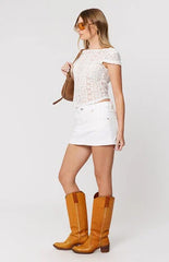 ABRAND Western White 99 Low Rise Denim Mini Skirt