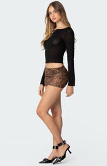Edikted Leopard Printed Sheer Mesh Mini Skirt