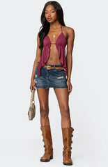 Edikted Hunter Distressed Denim Mini Skirt