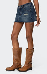 Edikted Hunter Distressed Denim Mini Skirt