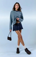 Pacsun Piper Dark Blue Pleated Low Rise Jean Micro Skirt