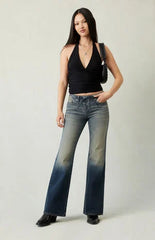 Pacsun Jade Low Rise Bootcut Jeans Lace-Up Dark Blue