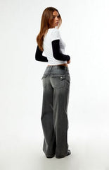 Pacsun Casey Low Rise Baggy Jeans Button Pocket Gray