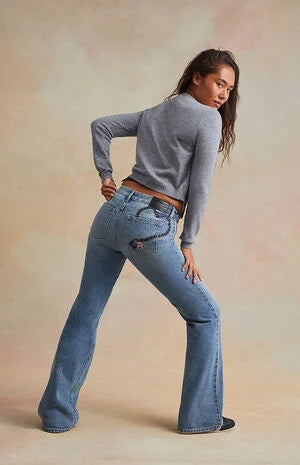 RARE DNM EDIT Light Blue Lock Embroidered Chain Low Rise Bootcut Jeans