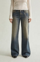 Pacsun Casey Low Rise Baggy Jeans Rhinestone Chain Tinted Blue