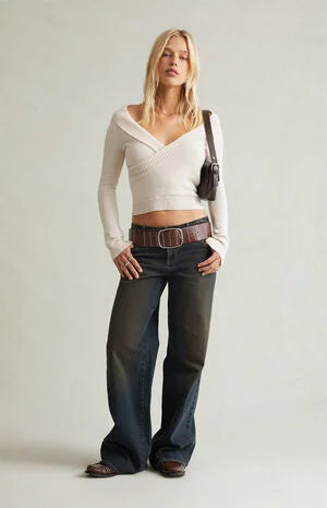 Pacsun Casey Low Rise Baggy Contrast Stitch Dark Blue