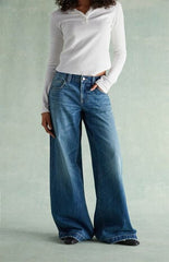 RARE DNM EDIT Medium Blue Rhinestone R & D Ultra Low Rise Baggy Jeans