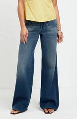 Pacsun Casey Low Rise Baggy Jeans Stacked Scoop Pocket Dark Blue