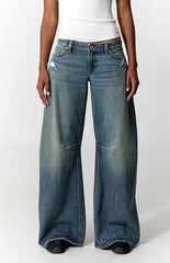 Pacsun Ronnie Ultimate Low Rise Barrel Jeans Ripped Medium Blue