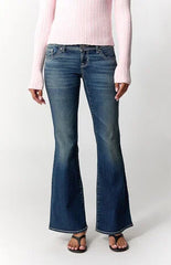 Pacsun Alana Ultimate Low Rise Flare Jeans Stretch Contrast Stitch Dark Blue