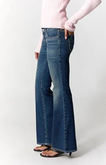 Pacsun Alana Ultimate Low Rise Flare Jeans Stretch Contrast Stitch Dark Blue