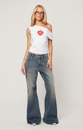 ABRAND Amalie Dark Indigo Low Rise Flare Baggy Jeans