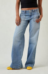 Pacsun Casey Low Rise Baggy Jeans Button Pocket Medium Blue