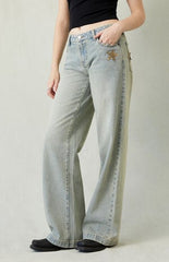 Pacsun Casey Low Rise Baggy Jeans Camo Star Light Indigo