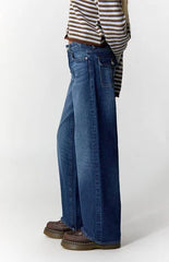 Pacsun Casey Low Rise Baggy Jeans Button Flap Pocket Dark Blue