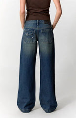 Pacsun Kaia Ultimate Low Rise Baggy Jeans Button Pocket Tint Dark Blue