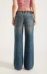 Pacsun Casey Low Rise Baggy Jeans Belt Tab Dark Blue