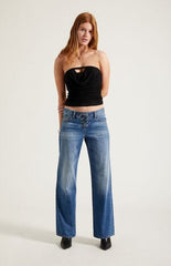Pacsun Zoe Low Rise Girlfriend Jeans Lace-Up Medium Blue