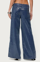 Edikted Mirella Sequin Low Rise Baggy Jeans