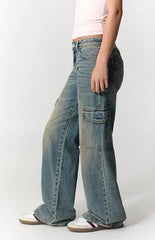 Pacsun Casey Low Rise Baggy Jeans Tinted Cargo Medium Blue