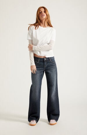 Pacsun Zoe Low Rise Girlfriend Jeans Sparkly Dark Blue