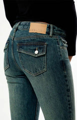Pacsun Jade Low Rise Bootcut Jeans Button Pocket Dark Blue