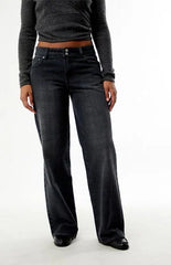 Pacsun Casey Low Rise Baggy Jeans Tonal Plaid Washed Black
