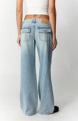 Pacsun Kaia Ultimate Low Rise Baggy Jeans Button Pocket Light Blue