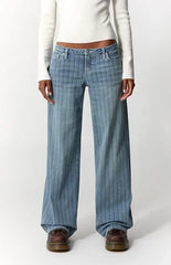 Pacsun Kaia Ultimate Low Rise Baggy Jeans Stretch Striped Light Blue