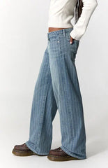 Pacsun Kaia Ultimate Low Rise Baggy Jeans Stretch Striped Light Blue
